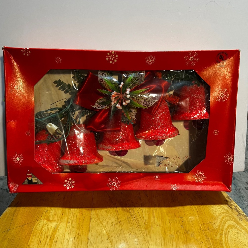 Ringalite 5 Count Charm Bells Red Glitter Illuminated Vintage Christmas Decor
